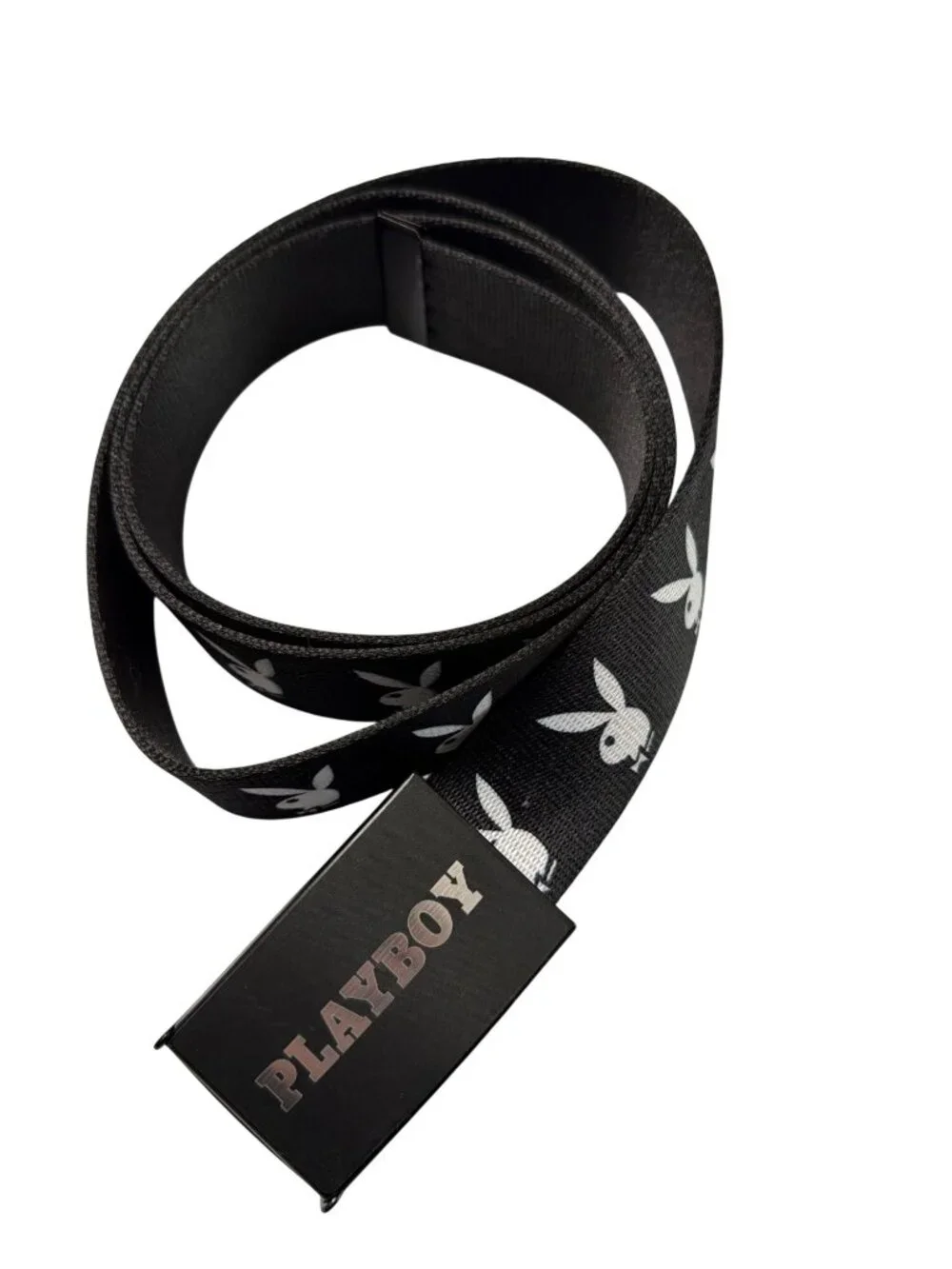 Black Nylon Adjustable Belt With Bunny Logo